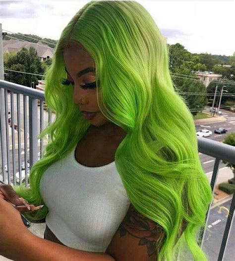 Pιnтereѕт вaddιeѕnвlυnтѕ ♡ Neon Green Hair Front Lace Wigs Human