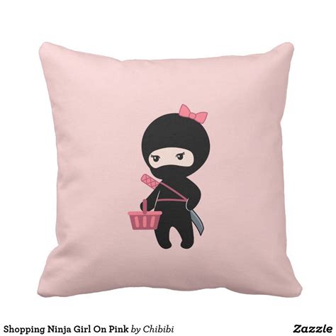 shopping-ninja-girl-on-pink-throw-pillow-green-throw-pillows,-throw-pillows,-throw-pillows-custom