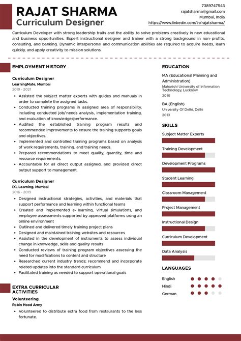 Sample Resume Of Curriculum Designer With Template And Writing Guide