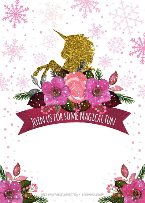 Free Printable Golden Unicorn Birthday Invitation Template Download