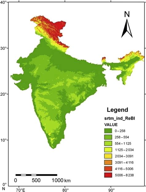 Digital Elevation Model Srtm Dem For Entire India Resampled To