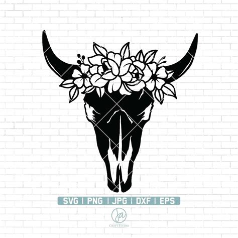 Cow Skull With Flowers Svg File Cow Skull Floral Svg Cow Etsy