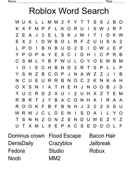 Word Search Printable Roblox Word Search Printable Images And Photos