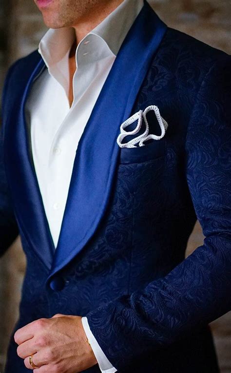 Navy Blue Paisley Dinner Jacket Wedding Suits Men Prom Suits