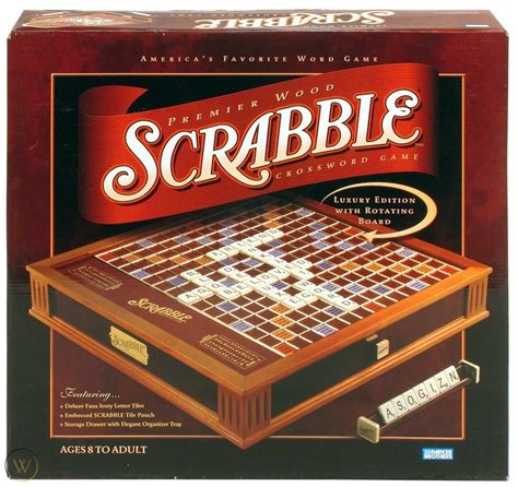 Hasbro Scrabble Deluxe Premier Wood Edition Game W Rotating Game Board