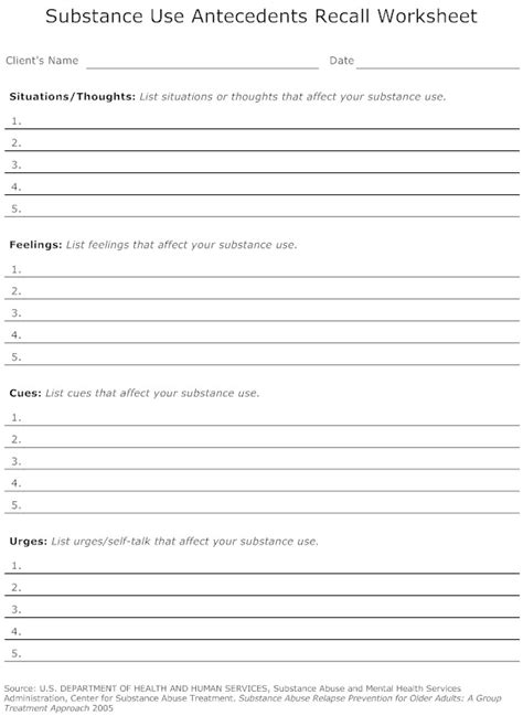 Substance Abuse Group Activities Worksheets