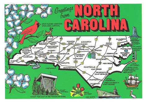 Detailed Tourist Illustrated Map Of North Carolina North Carolina