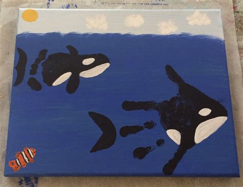 Handprint Footprint Orca Whales With Clownfish Keepsake Canvas Acrylic