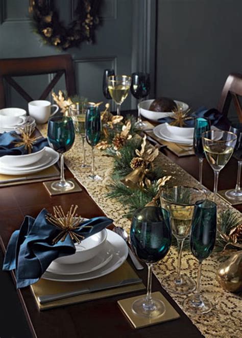 Christmas Table Decorations Blue And Gold Christmas Dining