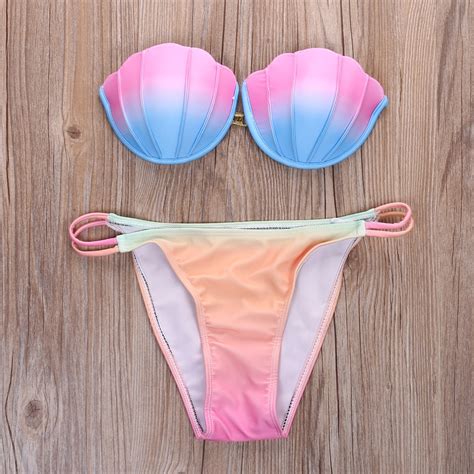 Hot Sexy Women Mermaid Bandage Bikini Set Push Up Padded Swimwear