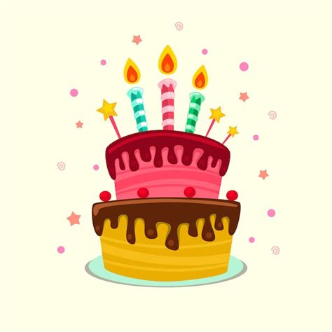Flat Cartoon Isolated Colorful Birthday Cake Template Premium Vector