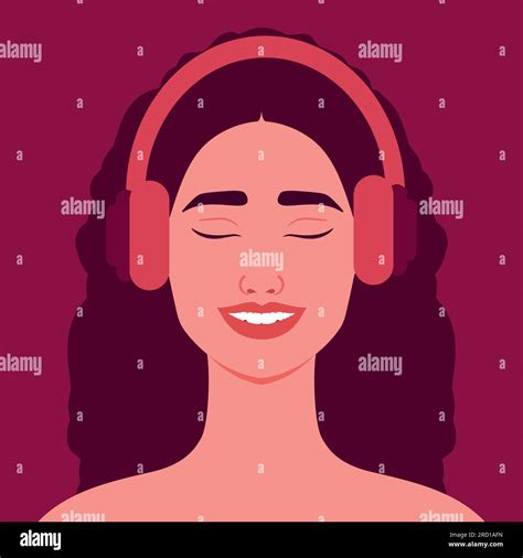 Beautiful Smiling Woman Listening To Music In Headphones Happy Girl In Headphones Avatar