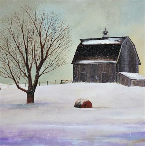 Winter Barn Barn Painting Farm Paintings Winter Scenery