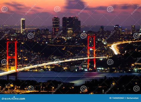 The Night View Of Bosphorus Bridge Istanbul Turkey Stock Photo