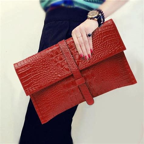 Bag Women Style Envelope Clutch Purse Genuine Leather Top Alligator