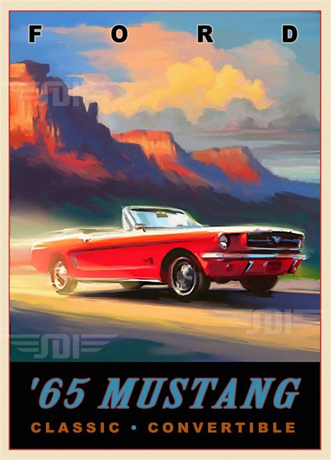 Classic Mustang 1965 Vintage Vehicle Car Art Travel Poster Etsy Uk