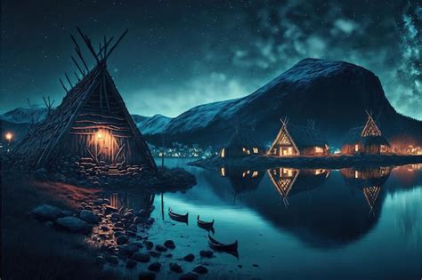 Premium Photo Viking Houses In A Viking Landscape By Water With