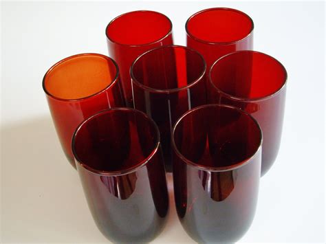 Vintage Royal Ruby Round Drinking Glasses Set Of 7