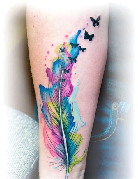 Watercolor Feather Butterfly Tattoo Piercings Pinterest Tatuajes