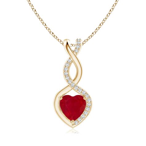 Valentine Jewelry Gift Ruby Infinity Heart Pendant With Diamonds In