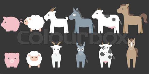 Set Of Animal Farm Elements For Graphic Info Such As Pig Sheep Goat