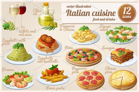 Battue par l'italie, la suisse désormais à quitte ou double à l'euro. Italian food: Cartoon vector icons ~ Graphic Objects ...