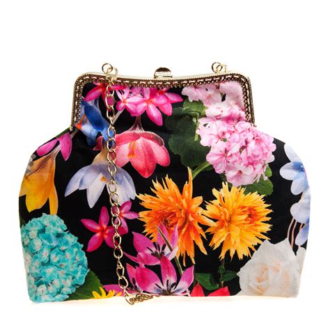 “black Multi Floral” Vintage Bag Fairymade Handcrafted By Myrto Kliafa