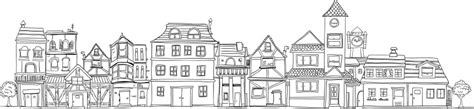 Small Town Illustraion In Black And White Stock