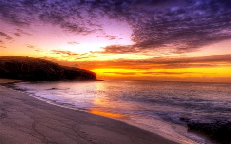 Beautiful Sunset On Beach Landscape Desktop Wallpapers Hd