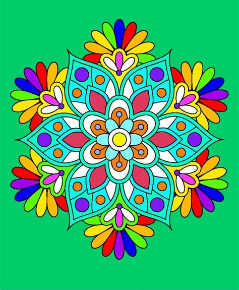 A Colorful Flower Design On A Green Background