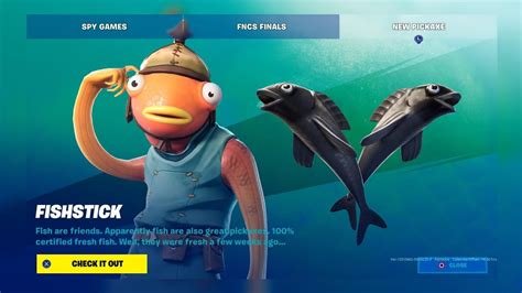 The fishstick skin comes bundled with the rare saltwater satchel back bling. Fortnite The Fishstick skin is back in the item shop ...