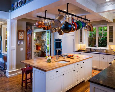 Pot and pan rack from ceiling with lights. Ceiling Pot Rack Ideas, Pictures, Remodel and Decor