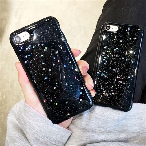dower me fashion bling glitter shinning stars soft tpu black phone case cover for iphone x 8 7 6
