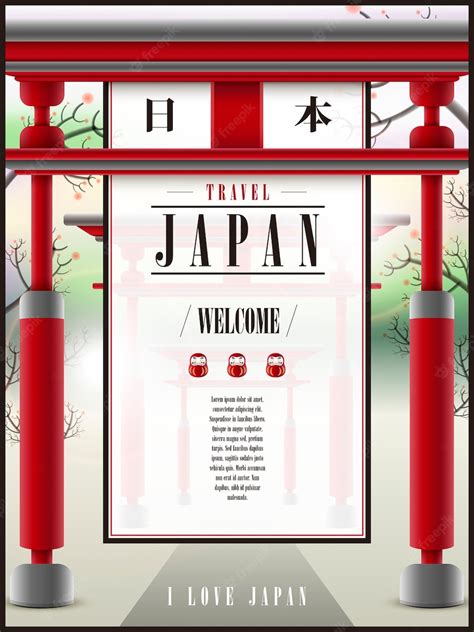 Premium Vector Fascinating Japan Travel Poster With Torii Japan