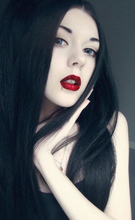 Black Hair Red Lips Google Ivory Skin Goth Beauty Dark Beauty