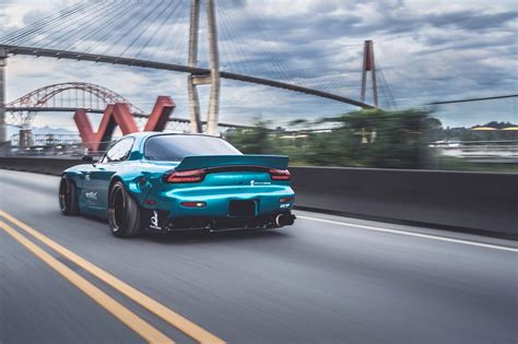 Wallpaper Blue Cars Bridge Sports Car Rocket Bunny Mazda Rx 7