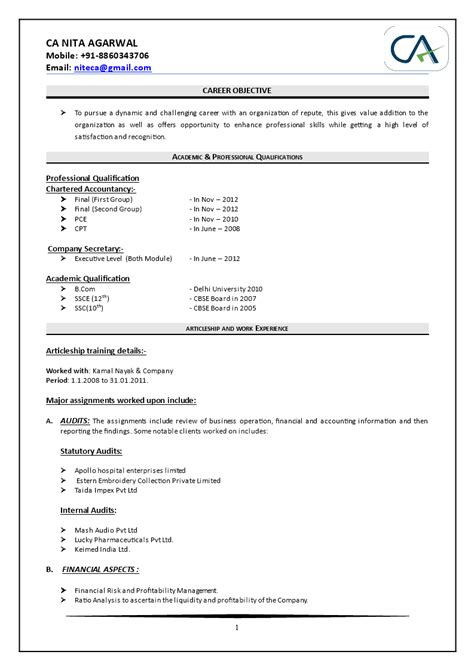 Download free cv/ resume format for accountant/assistant accountant and enhance your resume for a better job search process. Chartered Accountant Fresher Resume - How to create a ...