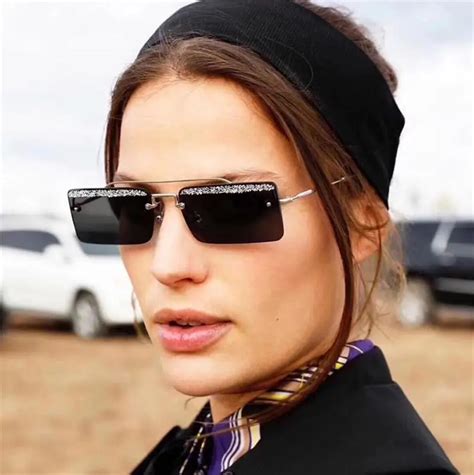 2018 square sunglasses women luxury rimless sun glasses female brand designer crystal clear