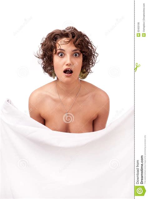 The Frightened Girl Clothed A White Sheet Stock Image