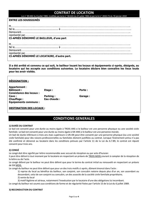 Contrat de location (bail) » sera mise à jour significativement. Contrat Location Non Meublé - Les principales differences se situent dans la duree minimale du ...