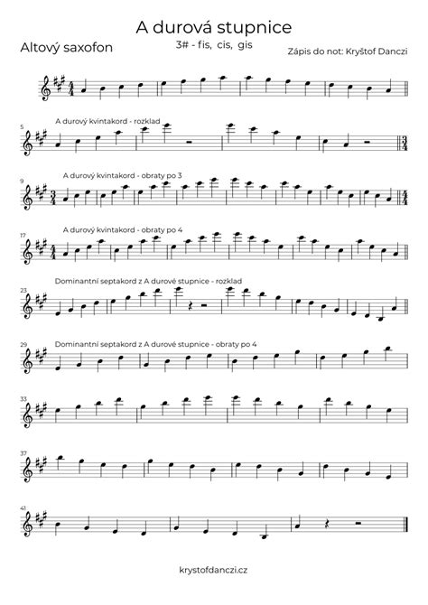 A Durová Stupnice Altový Saxofon Sheet Music For Saxophone Alto Solo