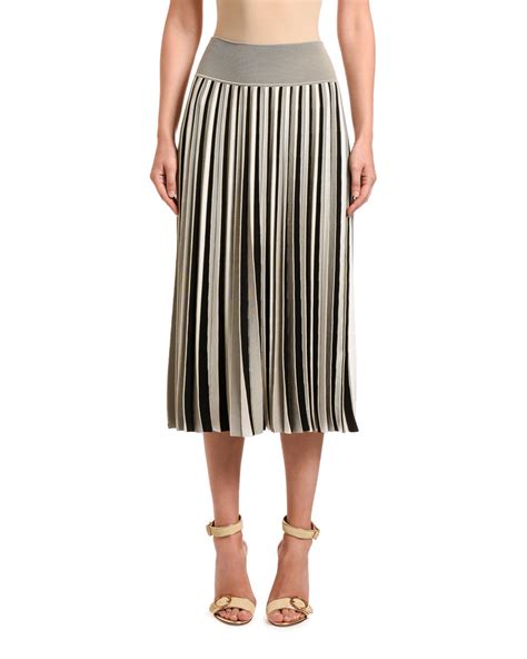 Agnona Striped Cotton Silk Pleated Midi Skirt Neiman Marcus