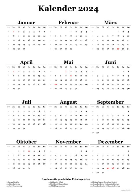 Kalender 2024 Mit Kalenderwochen Und Feiertagen Pdf Xls And Png