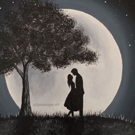 Romantic Moonlight Couple Silhouette By Laura Cope Romantic Paintings