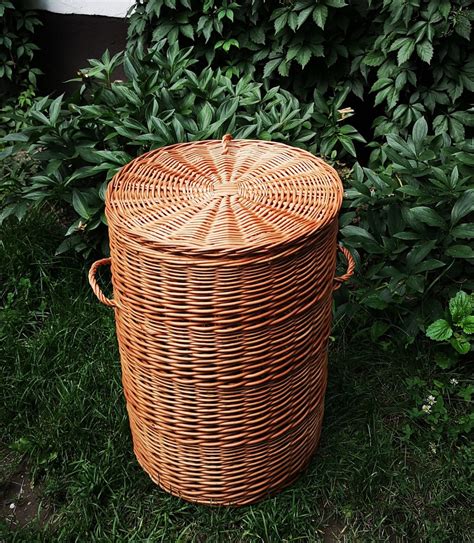 Large Wicker Laundry Basket Round Storage Basket With Lid Etsy