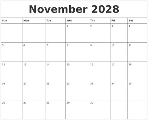 November 2028 Large Printable Calendar