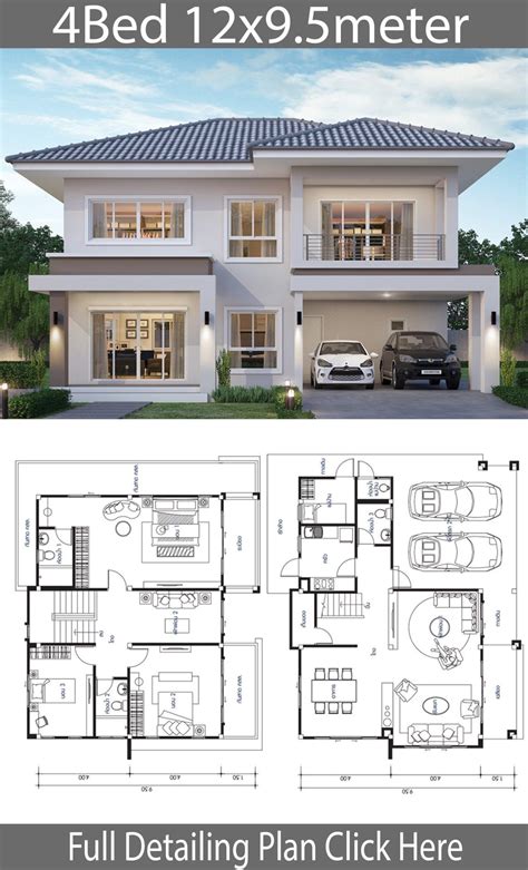 House Design Plan 12x95m With 4 Bedrooms Home Design With Plansearch