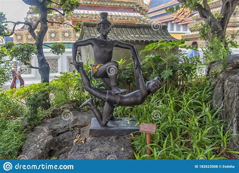 Statues Of Hermit At Showing A Posture Of Massage Therapy At Temple Of Reclining Buddha Or Wat