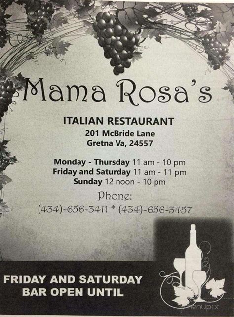 Menu Of Mama Rosa In Gretna Va 24557