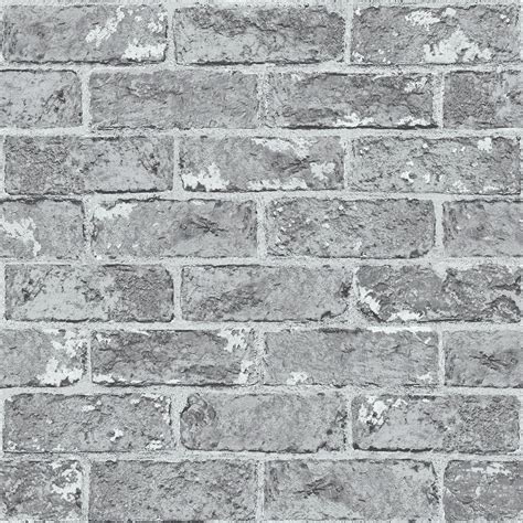 Grey Silver Brick Wall Wallpaper Rustic Moroccan Metallic Stone